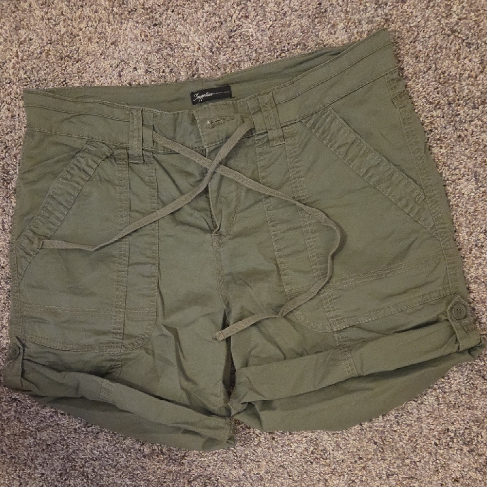 Olive Green Drawstring Cargo Women’s Shorts